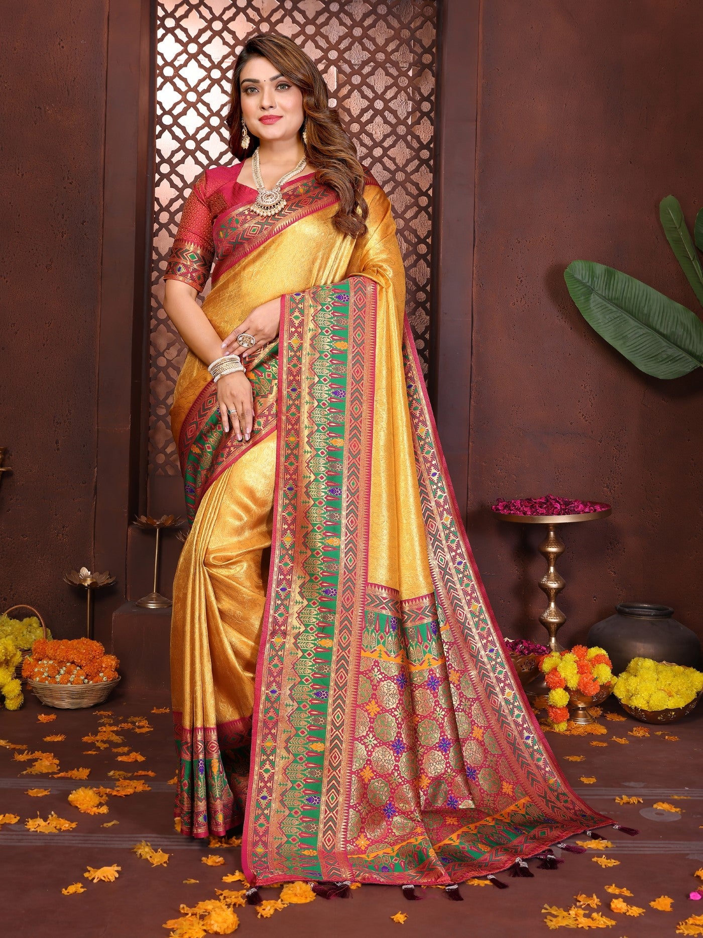 Gold Tissue Silk Saree With Traditional Weaving