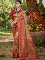 Golden Dharmavaram Silk Saree With Minimalist Elegance and Classy Drape