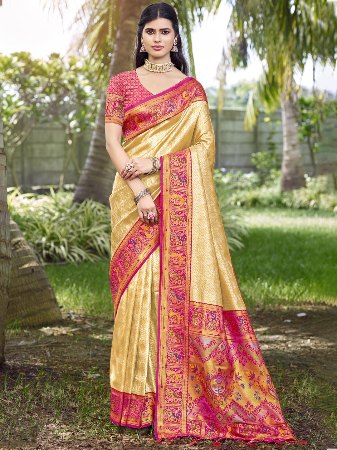 Golden Sand Beige Colour Soft Silk Saree