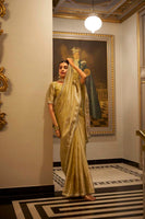 Golden Tissue Shimmer Saree with Zari Weaving & Sequins Lace