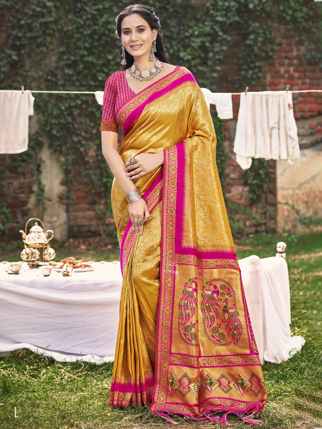 Golden Yellow Banarasi Silk Woven Work Saree