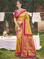 Golden Yellow Banarasi Silk Woven Work Saree