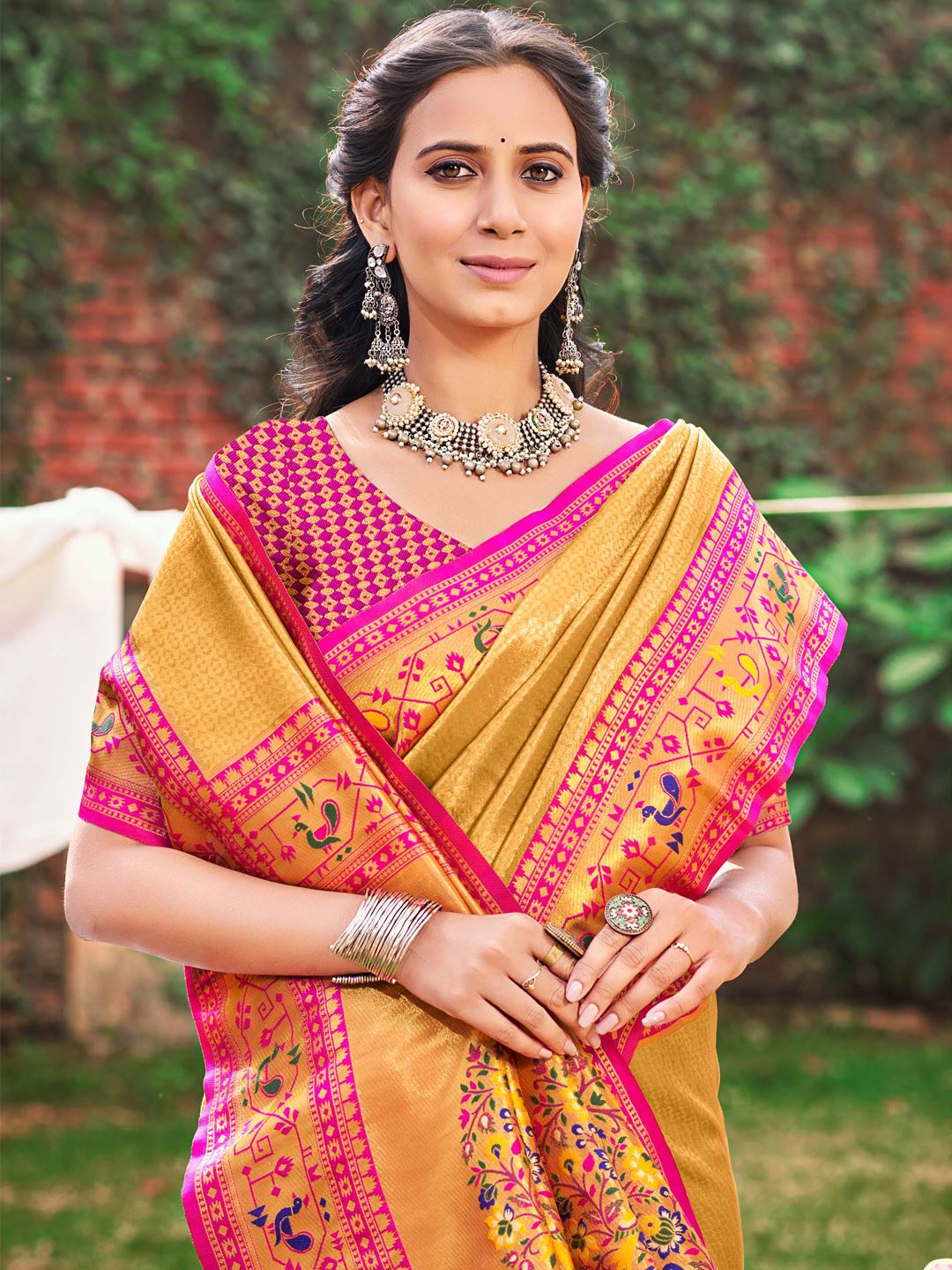 Golden Yellow Color Classic Paithani Silk Saree