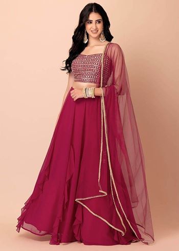 Gorgeous Pink Georgette Reception Wear Lehenga Choli With Dupatta