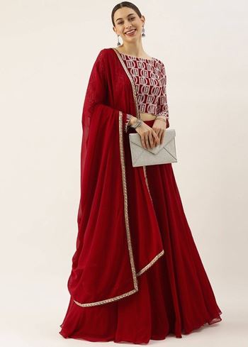 Gorgeous Red Sequins Georgette Reception Wear Lehenga Choli