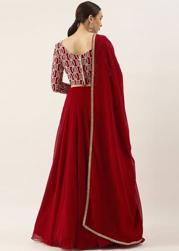 Gorgeous Red Sequins Georgette Reception Wear Lehenga Choli