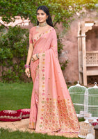 Grace-Infused Peach Assam Silk Meenakari Festival Saree