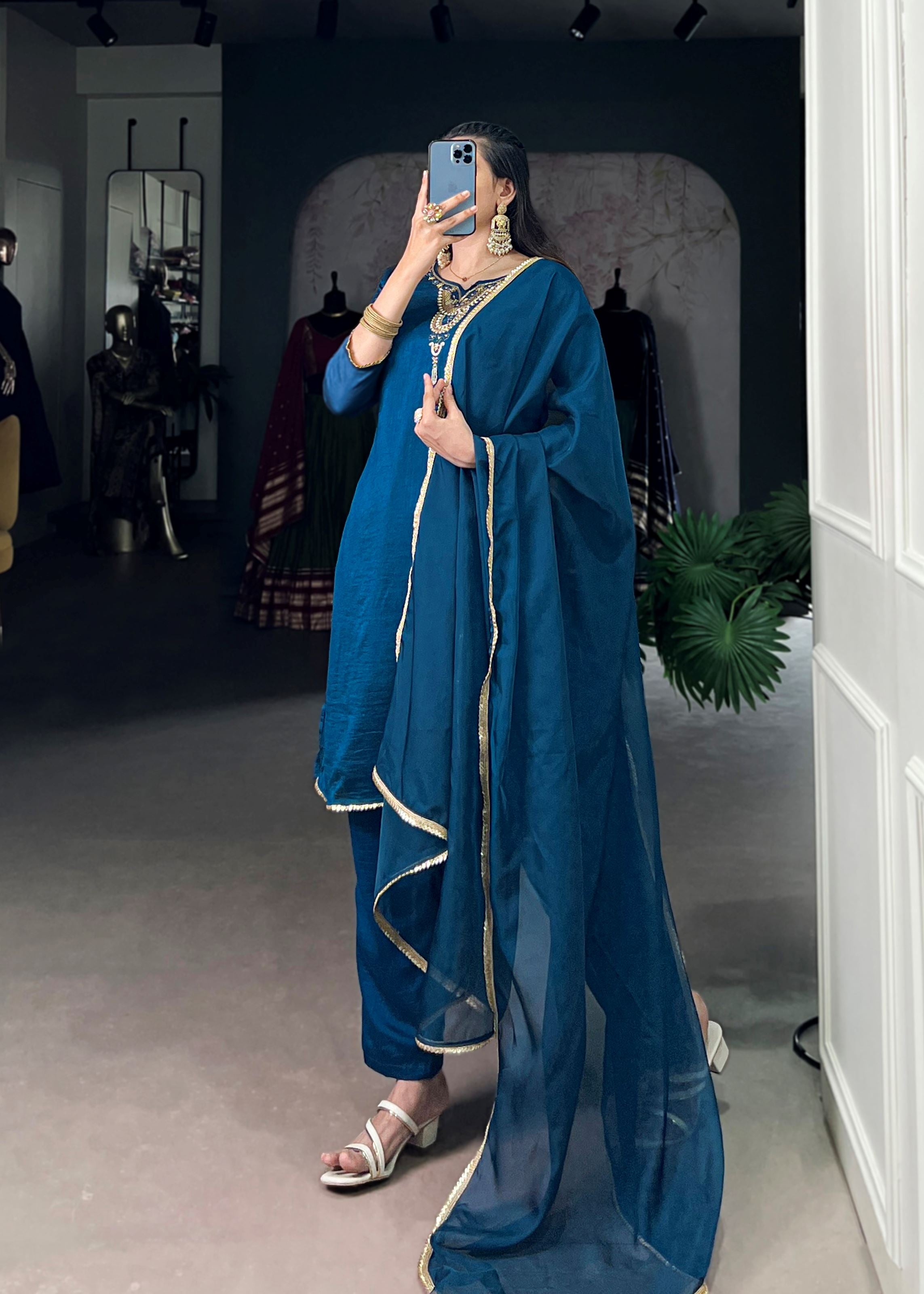 Grace Meets Glamour Vichitra Silk Salwar Suit with Beads & Sequin Touch