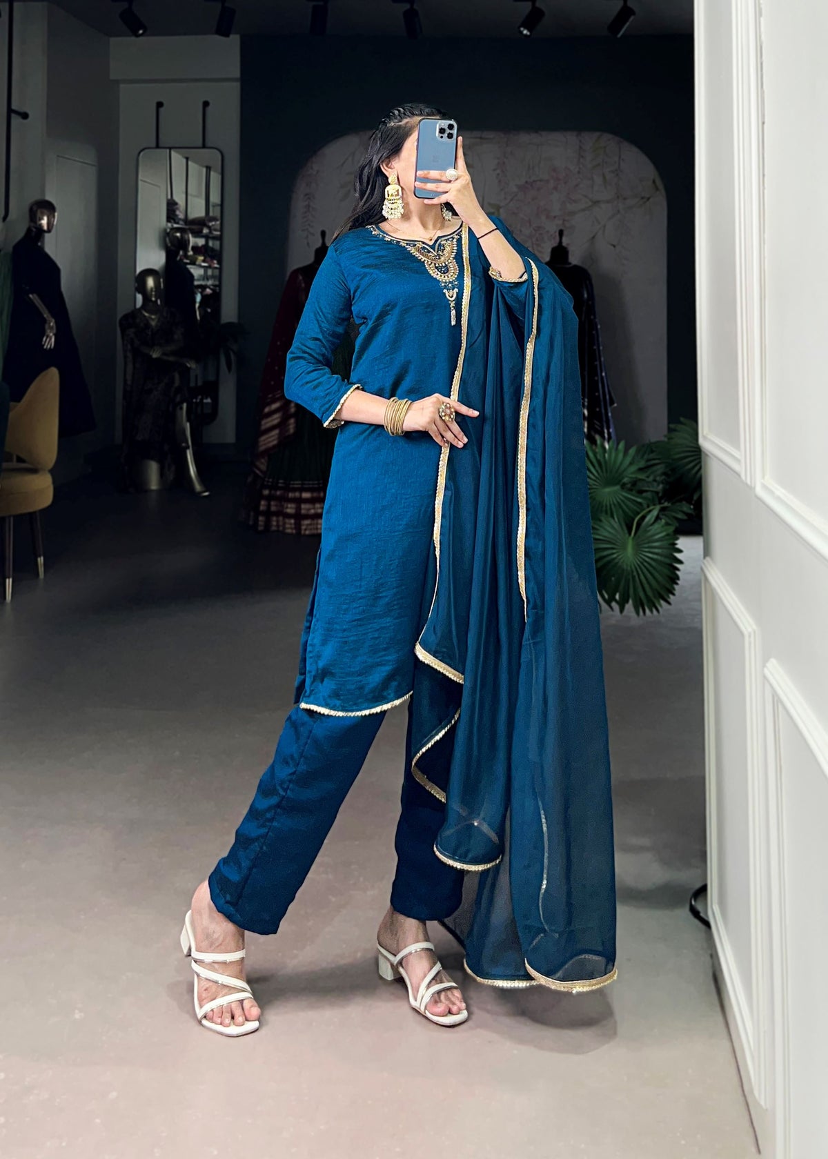 Grace Meets Glamour Vichitra Silk Salwar Suit with Beads & Sequin Touch