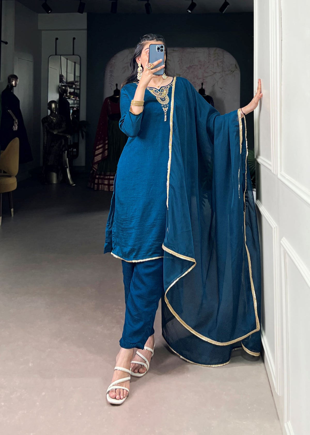 Grace Meets Glamour Vichitra Silk Salwar Suit with Beads & Sequin Touch