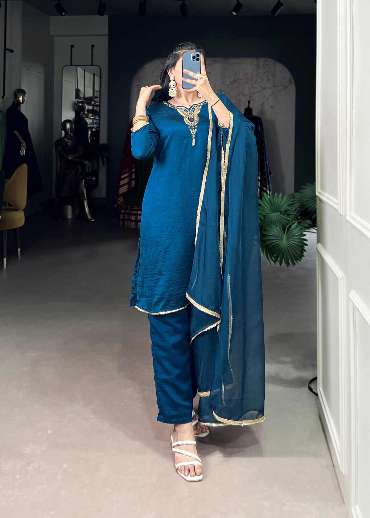 Grace Meets Glamour Vichitra Silk Salwar Suit with Beads & Sequin Touch