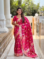 Graceful Woven Meenakari Designer Pink Dola Silk Saree