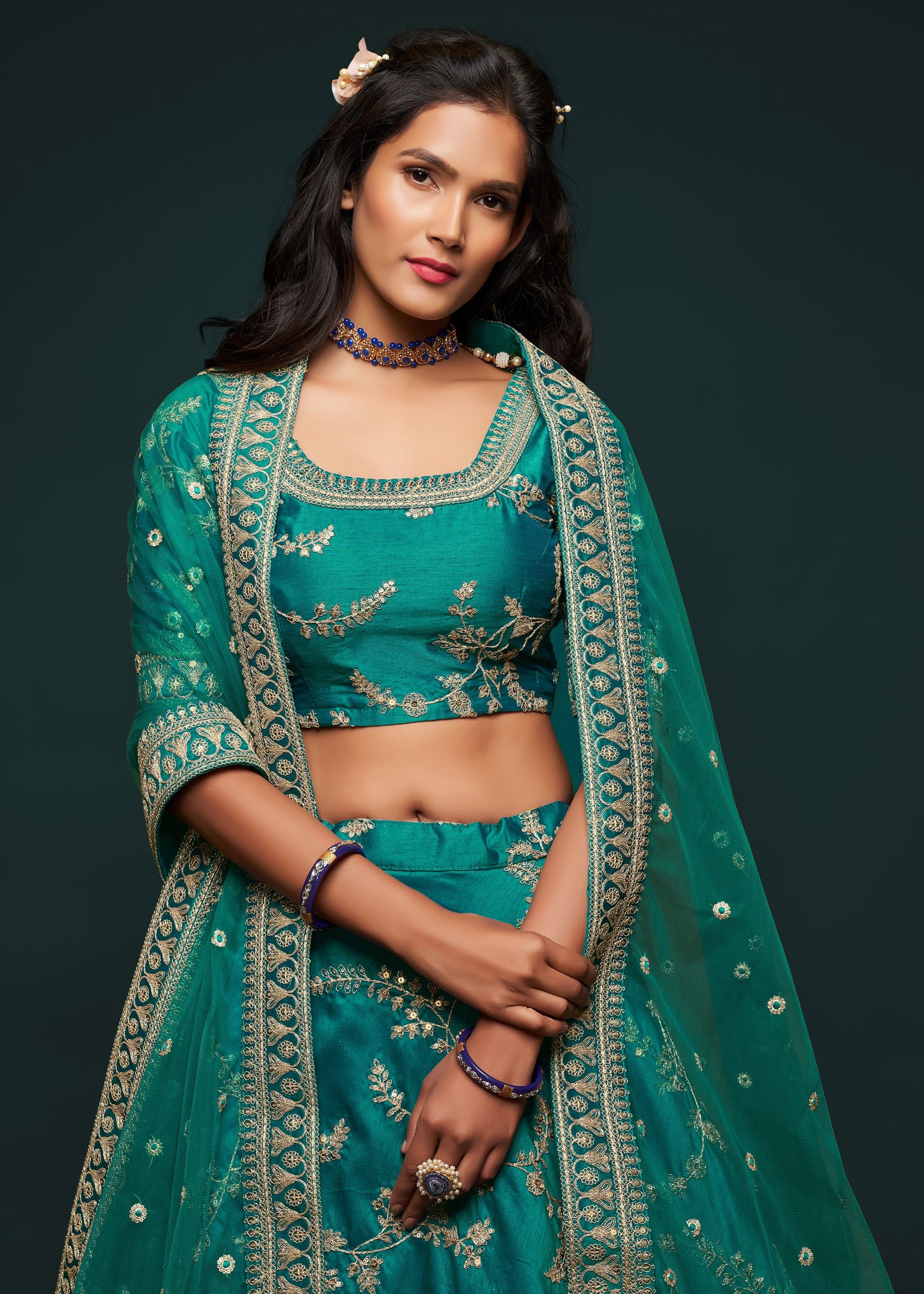 Green Art Silk Lehenga Choli With Thread, Zari, Dori and Sequins Embroidery Work