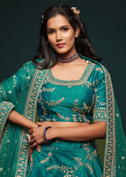 Green Art Silk Lehenga Choli With Thread, Zari, Dori and Sequins Embroidery Work