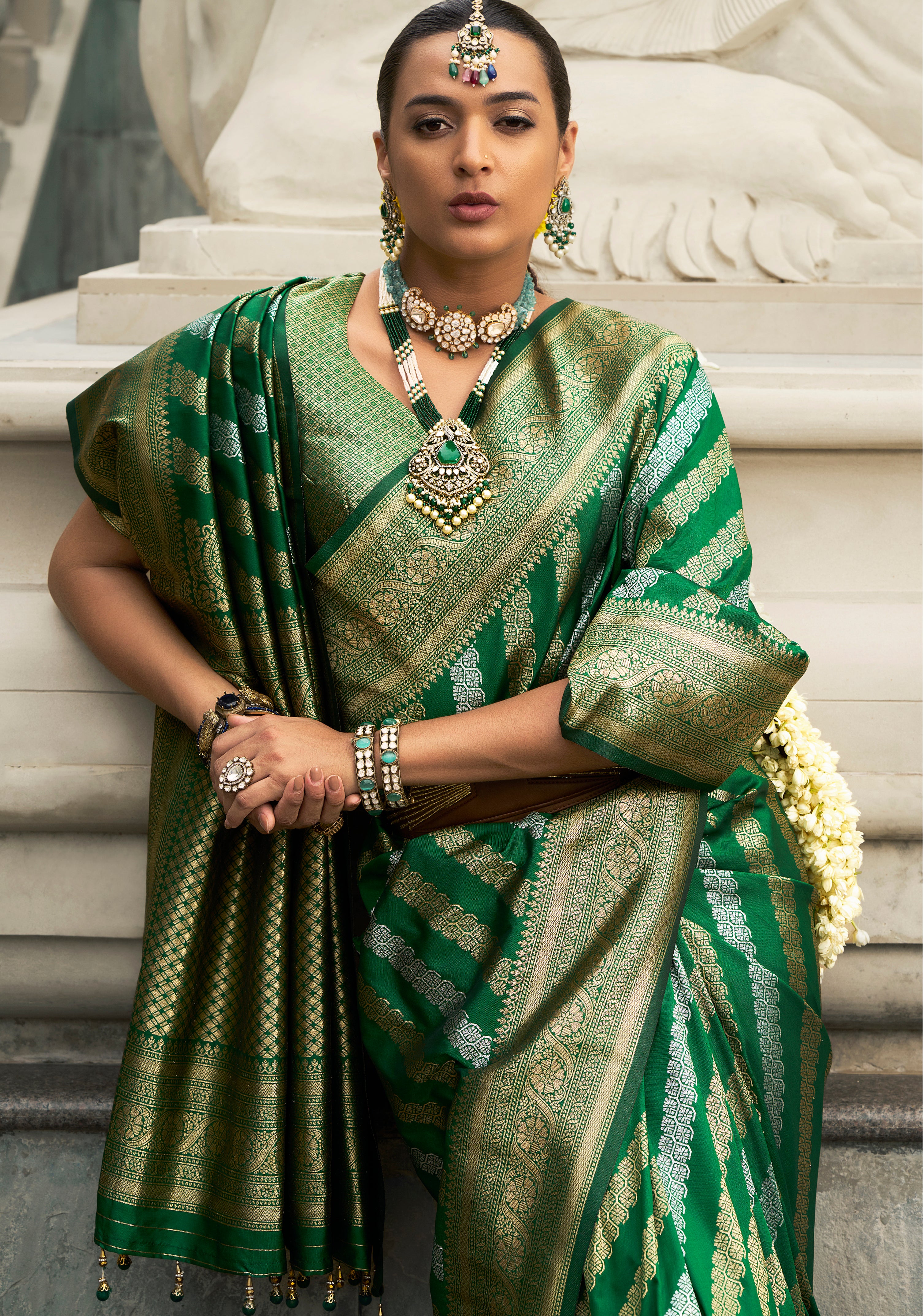 Green Banarasi Silk Saree With  Jacquard Woven Work