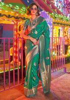 Green Banarasi Silk Saree With  Jacquard Woven Work