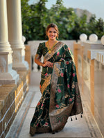 Green Banarasi Silk Saree With Traditional Woven Meenakari Designer Traditional Looks
