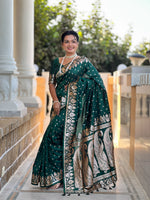 Green Banarasi Silk Saree With Woven Jacquard Designer Partywear Saree