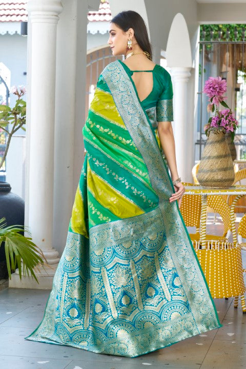 Green Banarasi Silk Saree with Leriya Zari and Contrast Pallu
