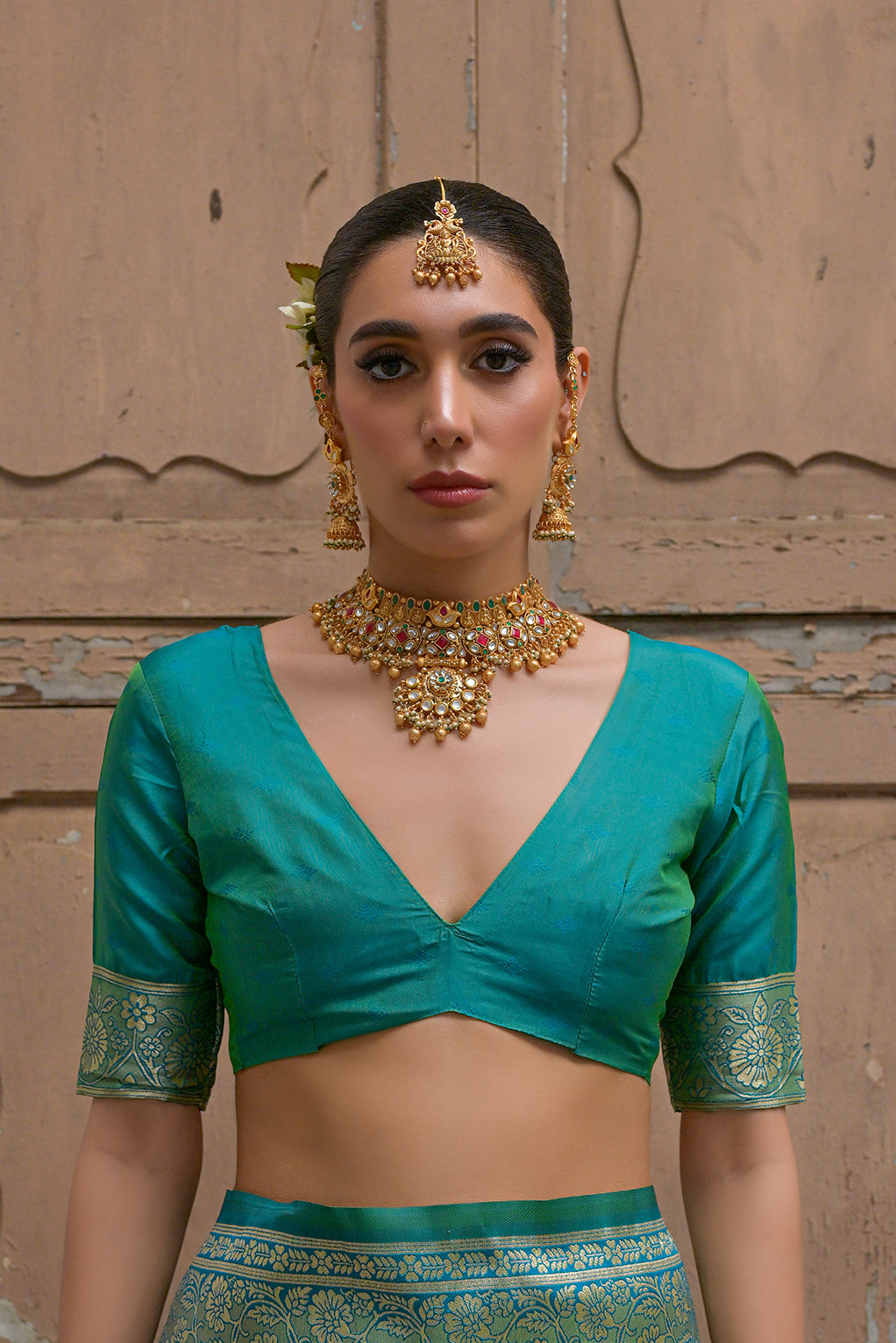 Green Banarasi Silk Saree with Leriya Zari and Contrast Pallu