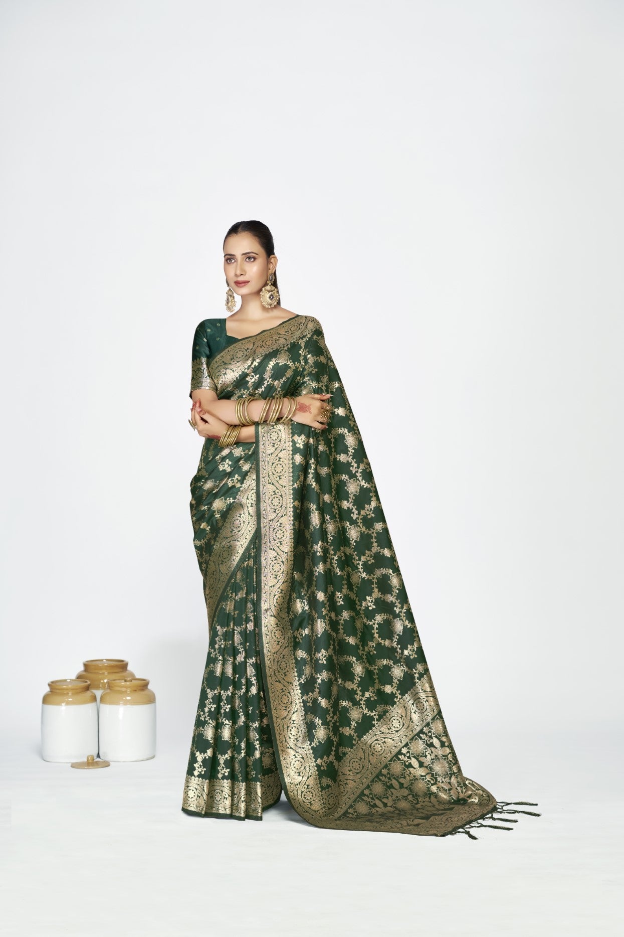 Green Banarasi Silk Saree with Traditional Classic Weaving