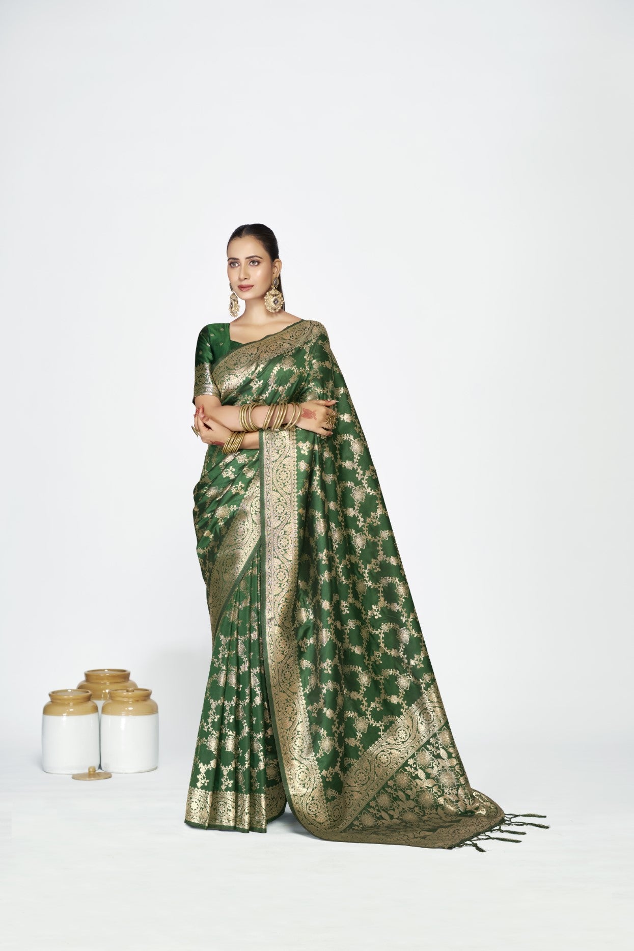 Green Banarasi Silk Saree with Traditional Weaving
