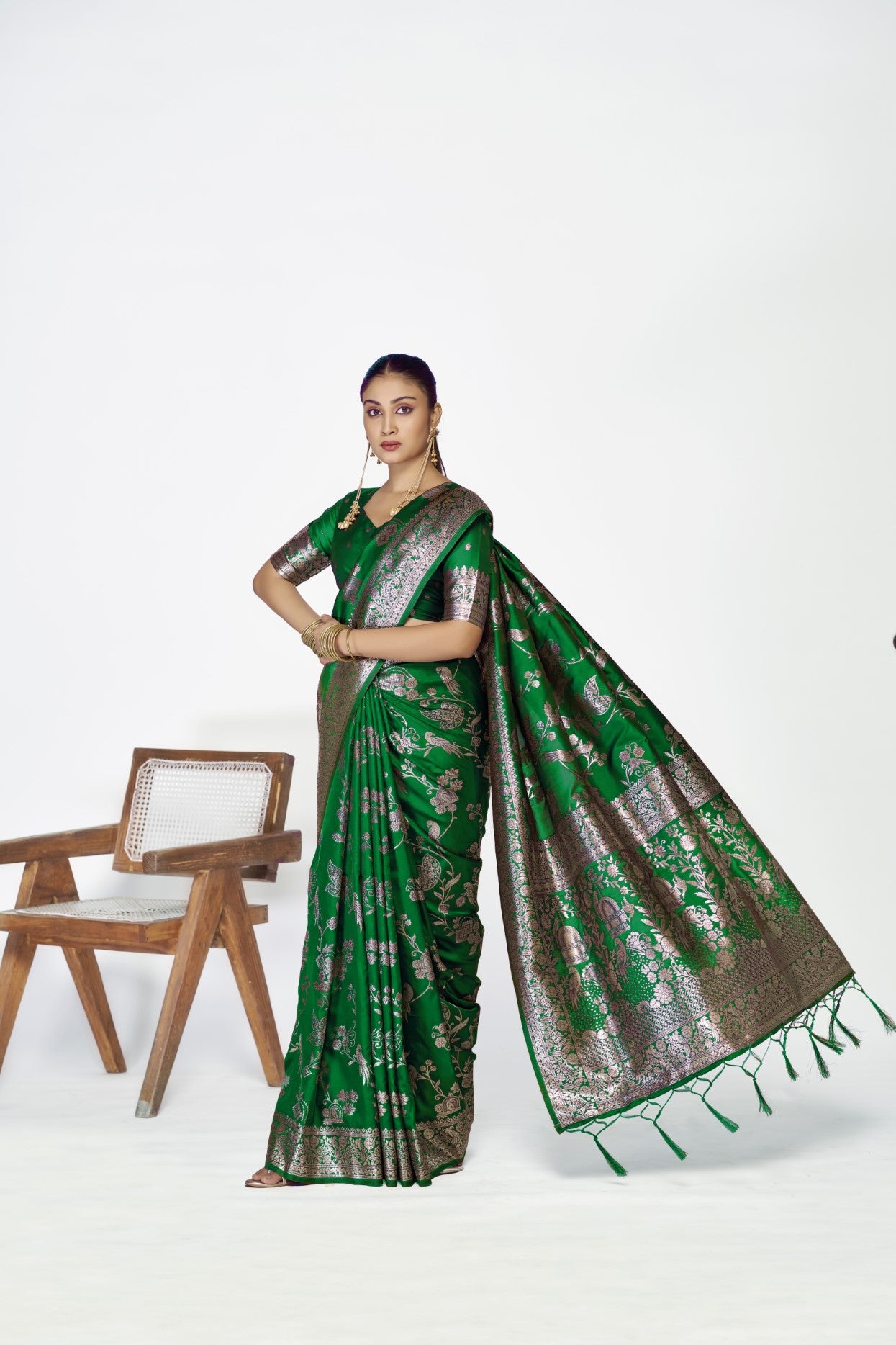 Green Banarasi Silk Saree with Traditional Weaving