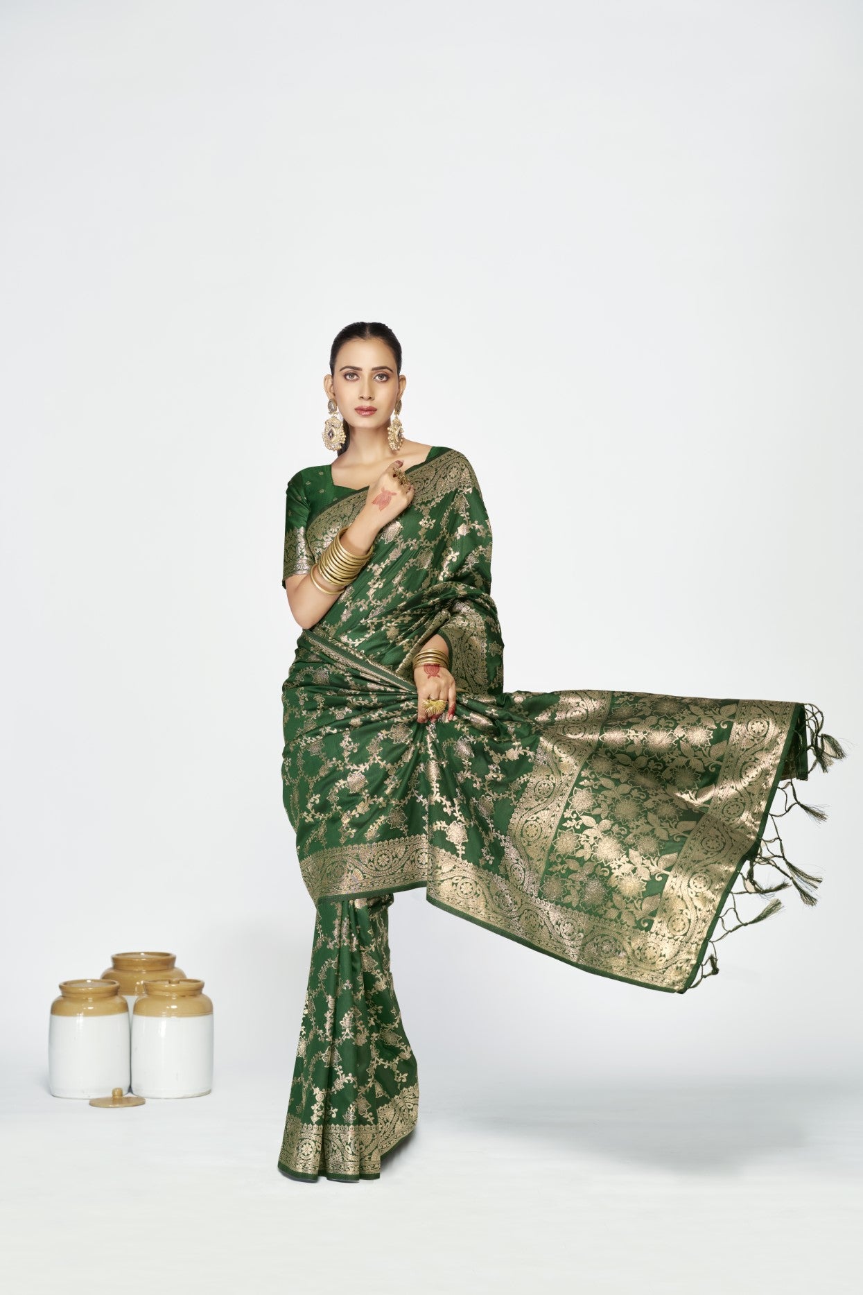 Green Banarasi Silk Saree with Traditional Weaving