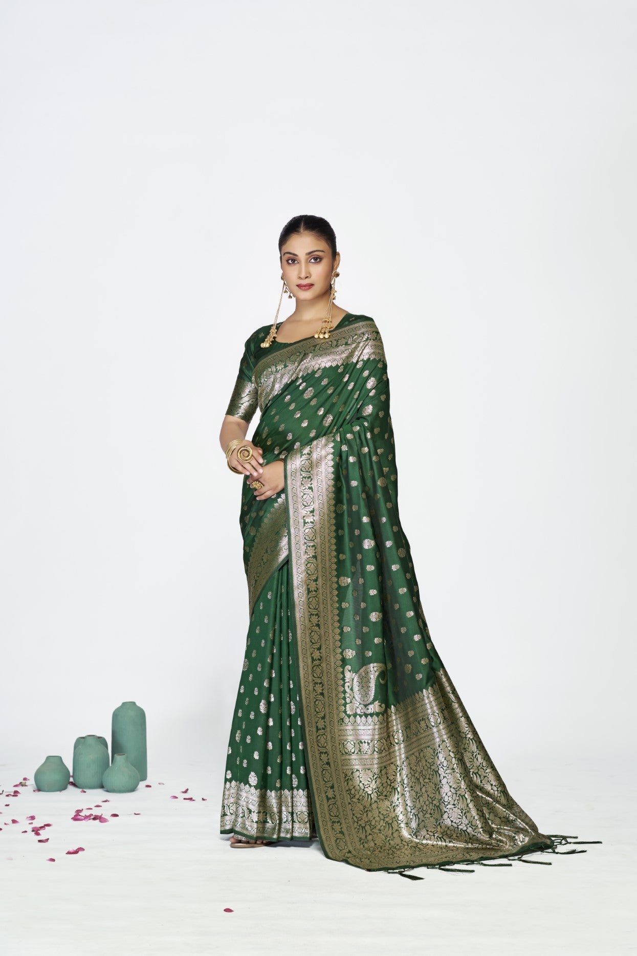 Green Banarasi Silk Saree with Weaving