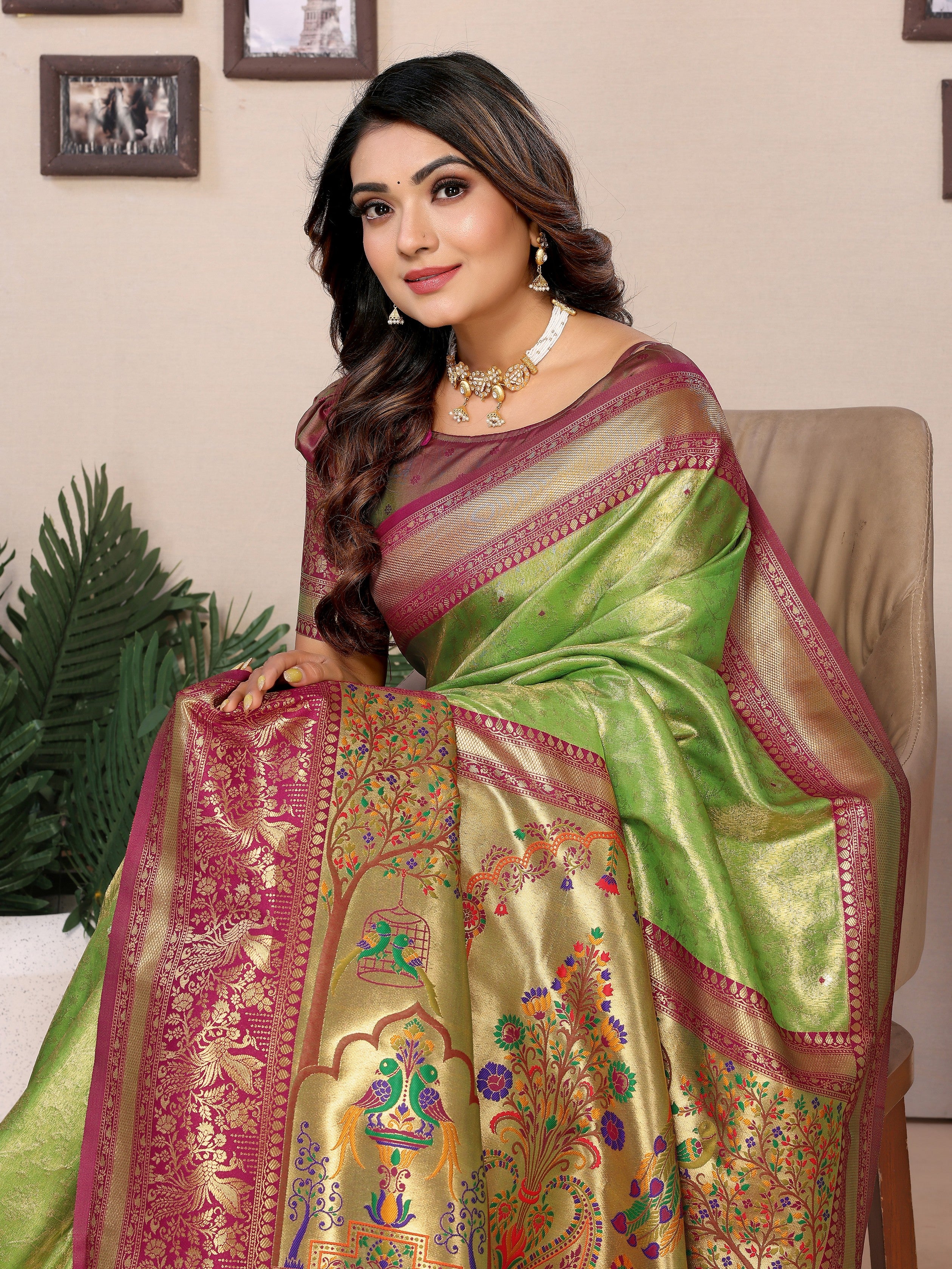 Green Banarasi Tissue Silk Heavy Woven Jari Designer Ceremonial Saree