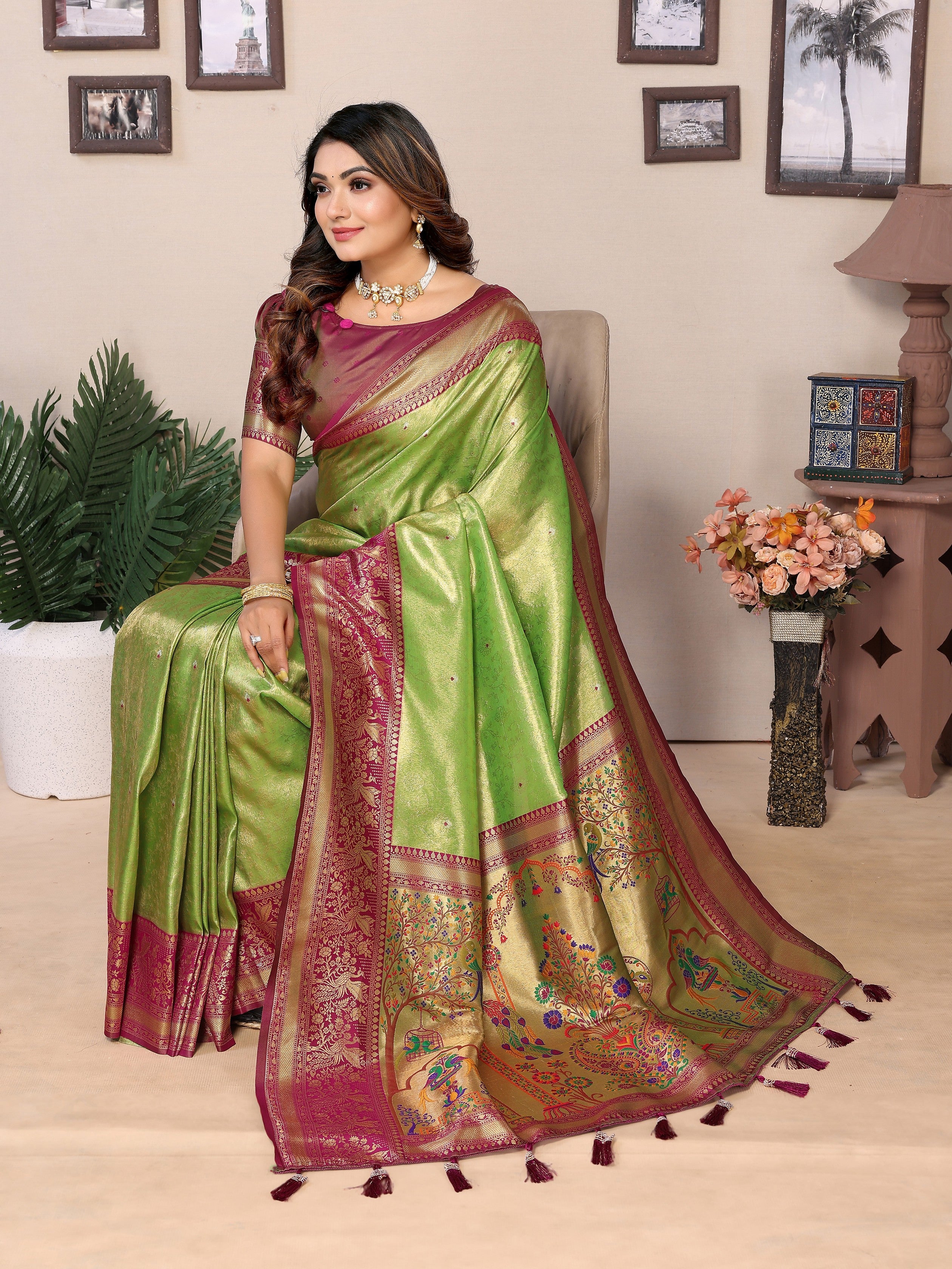 Green Banarasi Tissue Silk Heavy Woven Jari Designer Ceremonial Saree