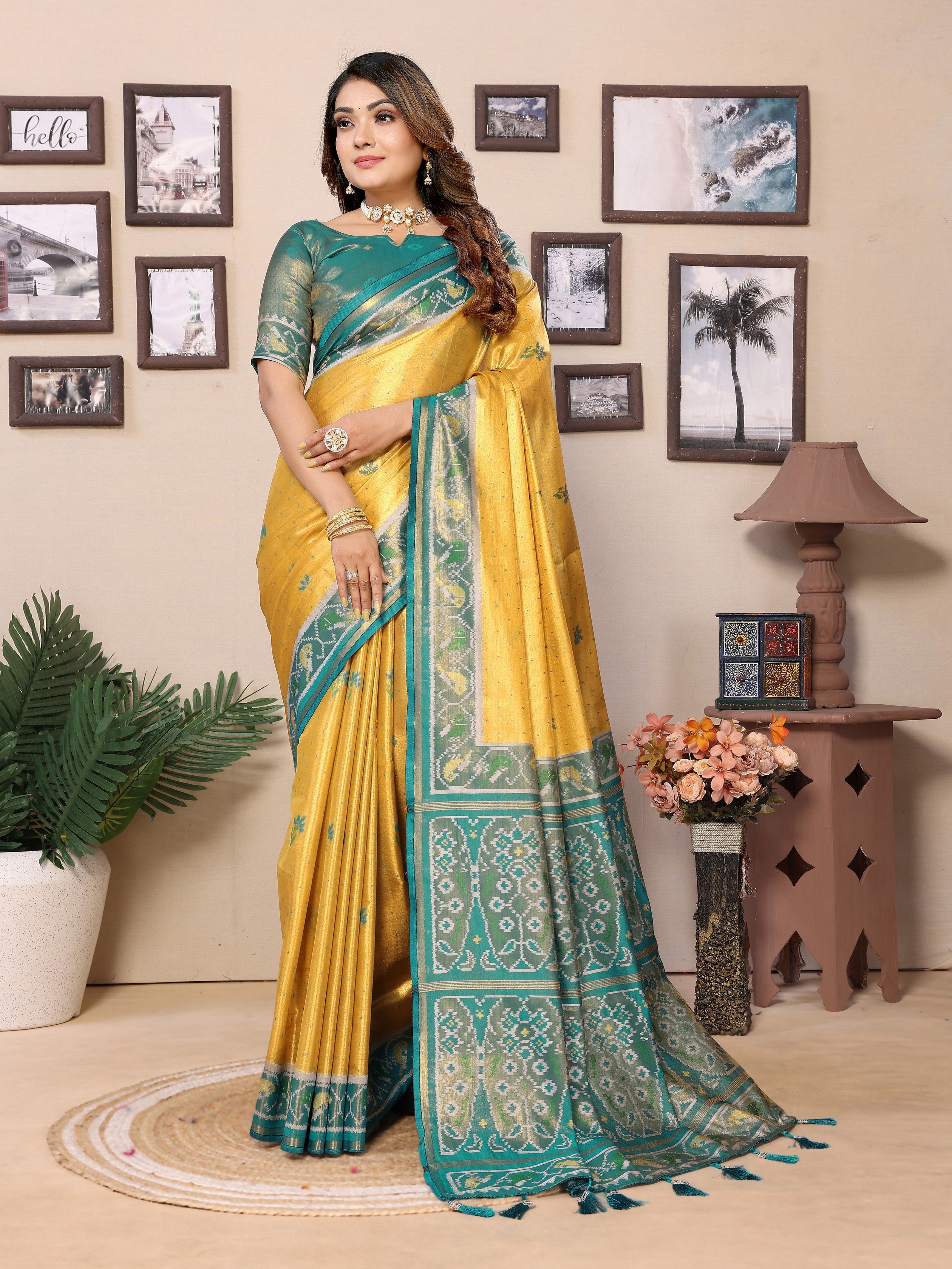 Green Banarasi Tissue Silk Woven Patola Designer Ethnic Indian Saree