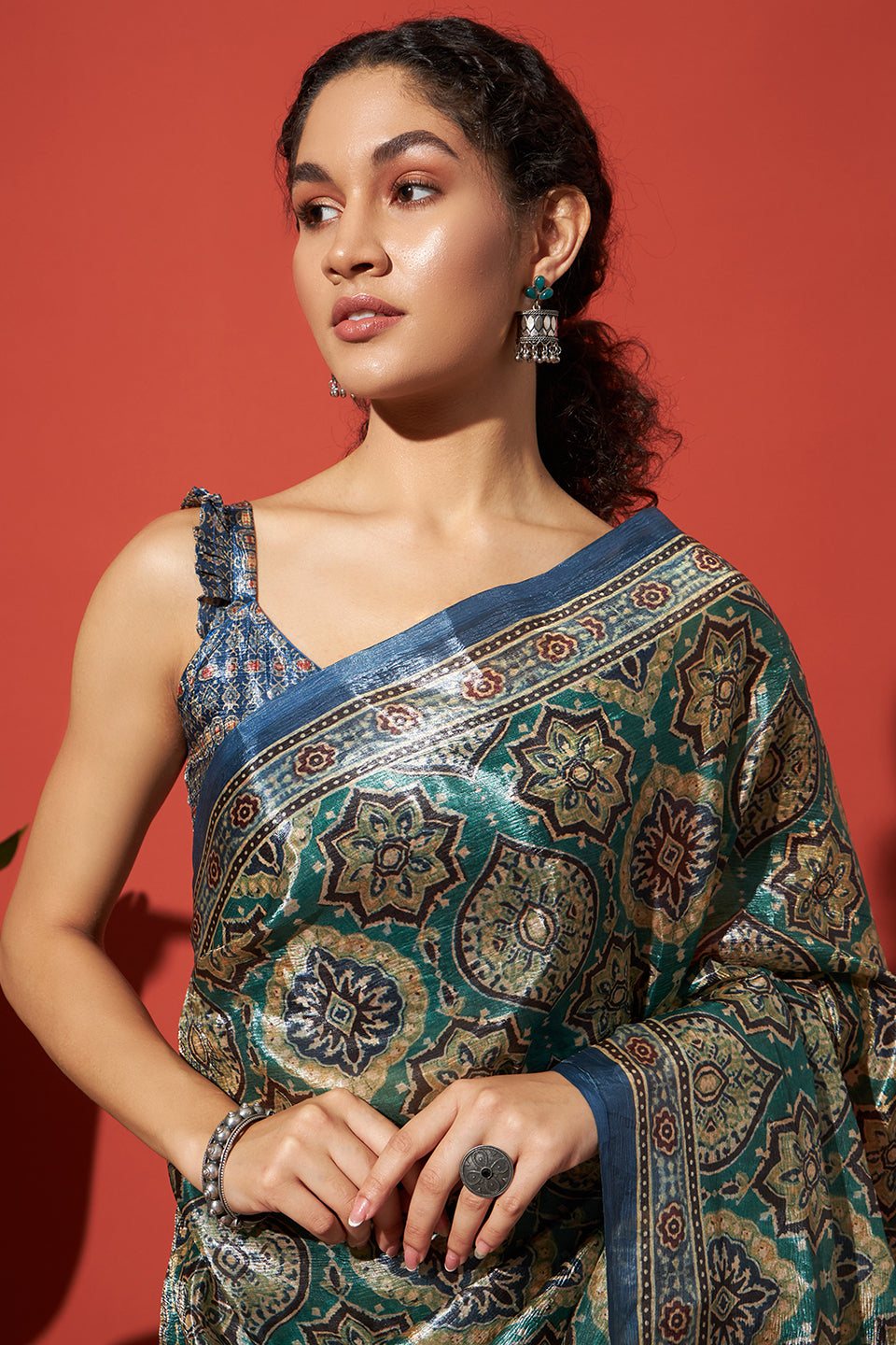 Green Beautiful Tissue Designer Printed Festive Wear Saree