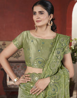 Green Beautiful Tissue Net Sequins Work Saree