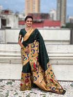 Green Beautiful Woven Meenakari Polka Designer Paithani Silk Ethnic Graceful Saree