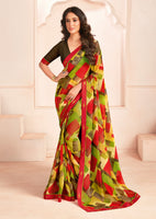 Green Bemberg Georgette Elegant Designer Digital Printed Ceremonial Classy Saree