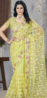Green Butterfly Net Graceful Embroidery Work Partywear Saree