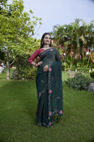 Green Chiffon Beautiful Heavy Traditonal Rich Festive Saree