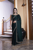 Green Chiffon Designer Embroidered Ceremonial Saree