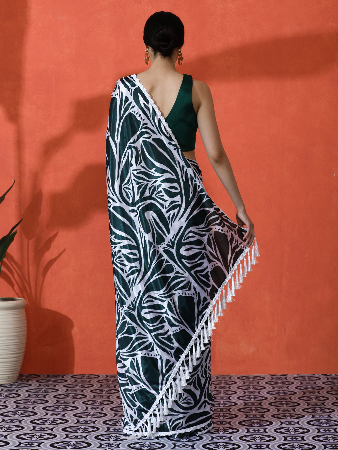Green Chinon Designer Digital Printed Saree For Ceremonial Looks