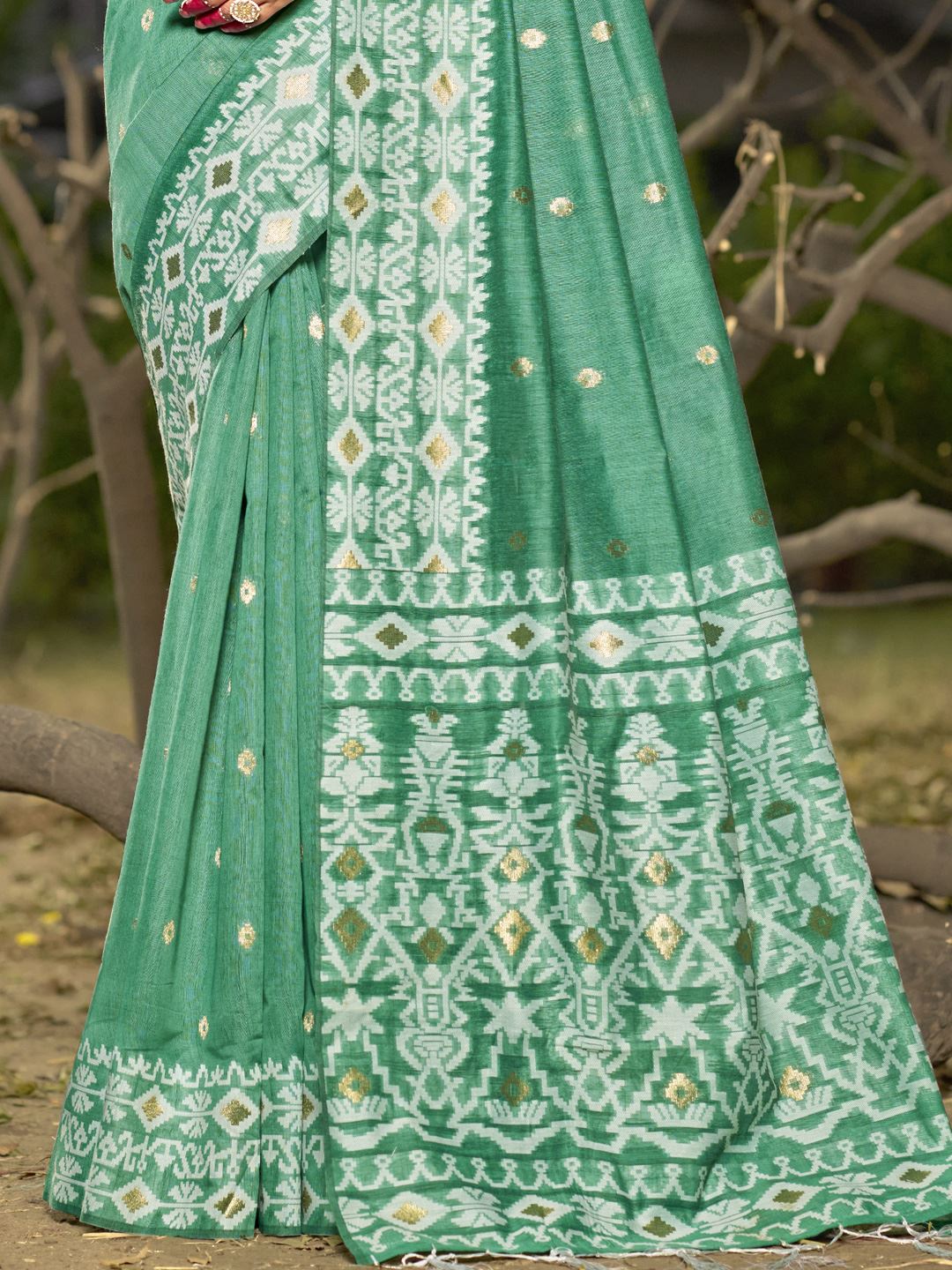 Green Color Blended Linen Cotton Saree