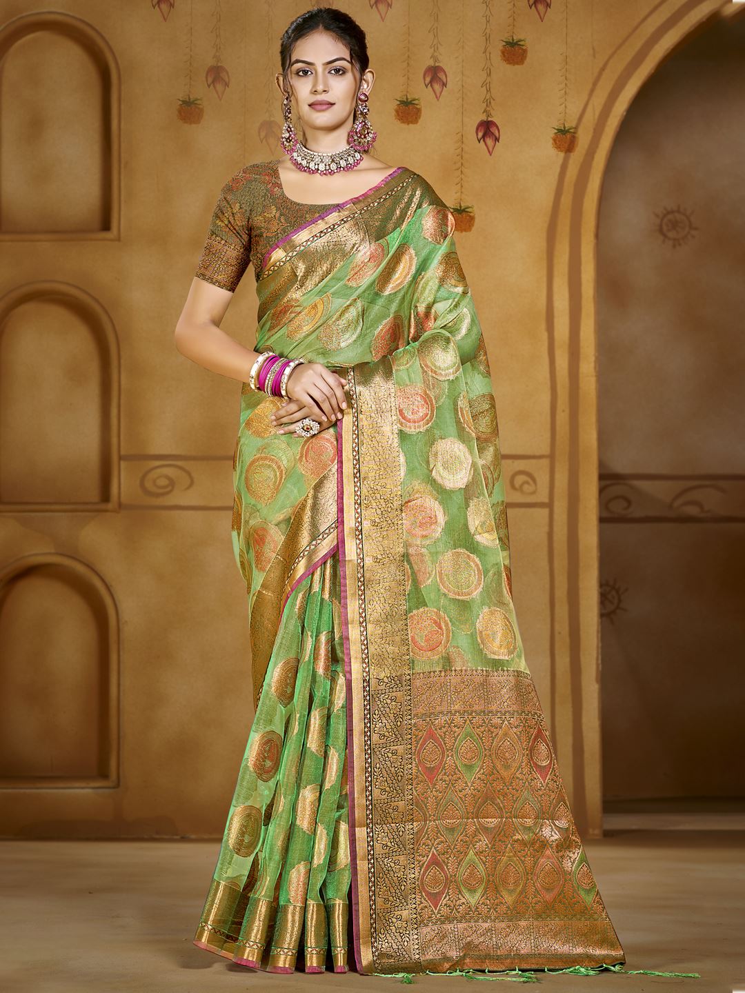 Green Color Organza Silk Saree