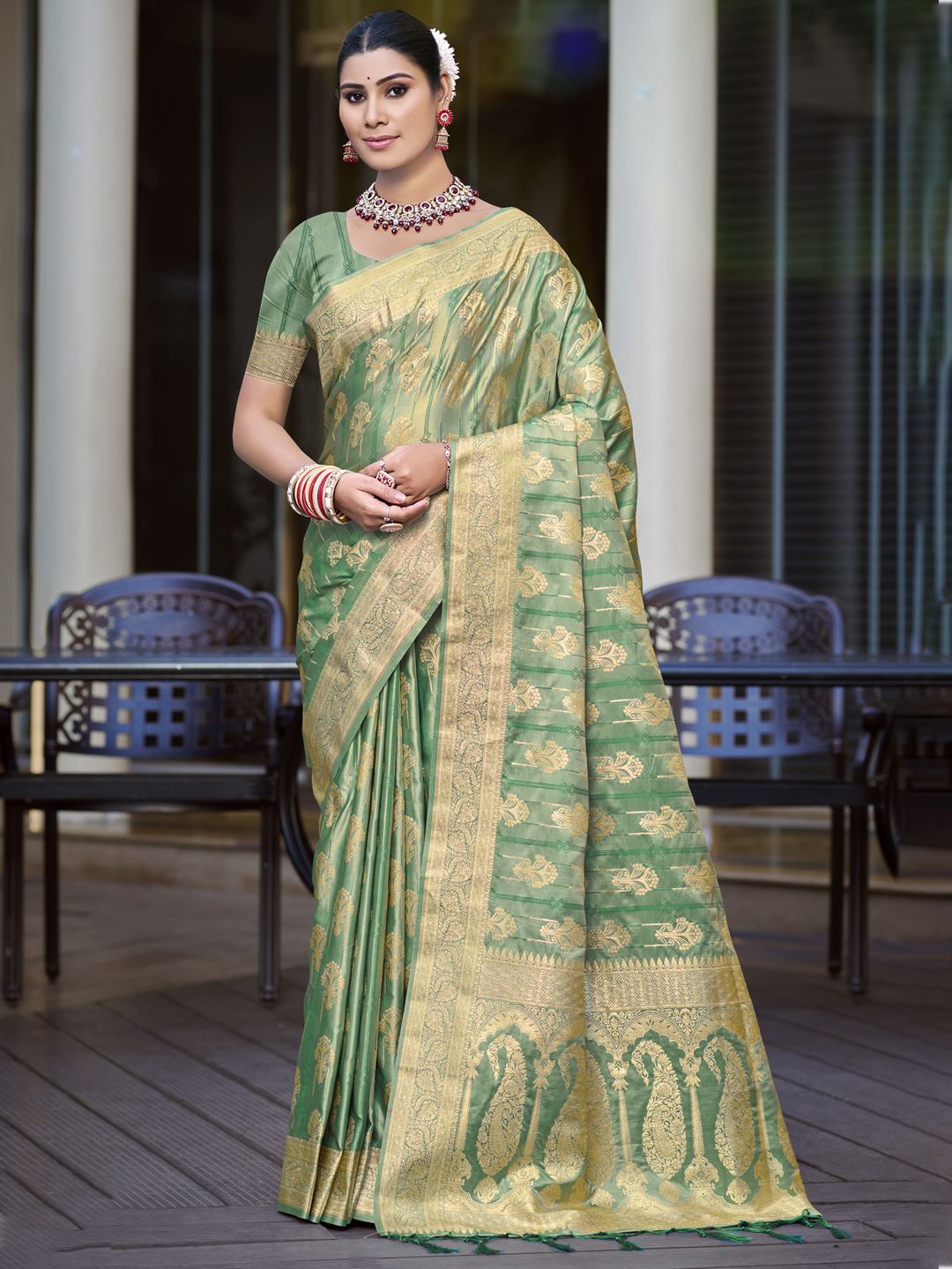 Green Color Satin Silk Classic Saree