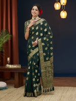 Green Colour Georgette Designer Zari Woven Saree For Partywear Looks
