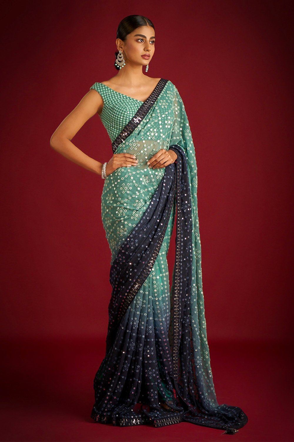 Green Colour Georgette Embroidery Work Saree