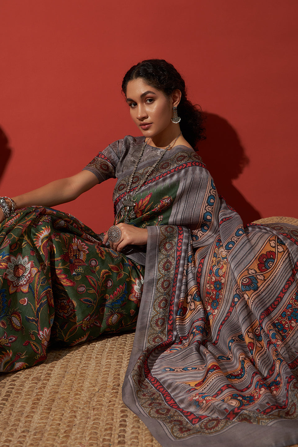 Green Cotton Silk Designer Digital Printed Ethnic Ceremonial Saree