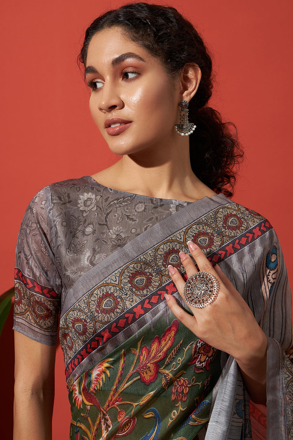 Green Cotton Silk Designer Digital Printed Ethnic Ceremonial Saree