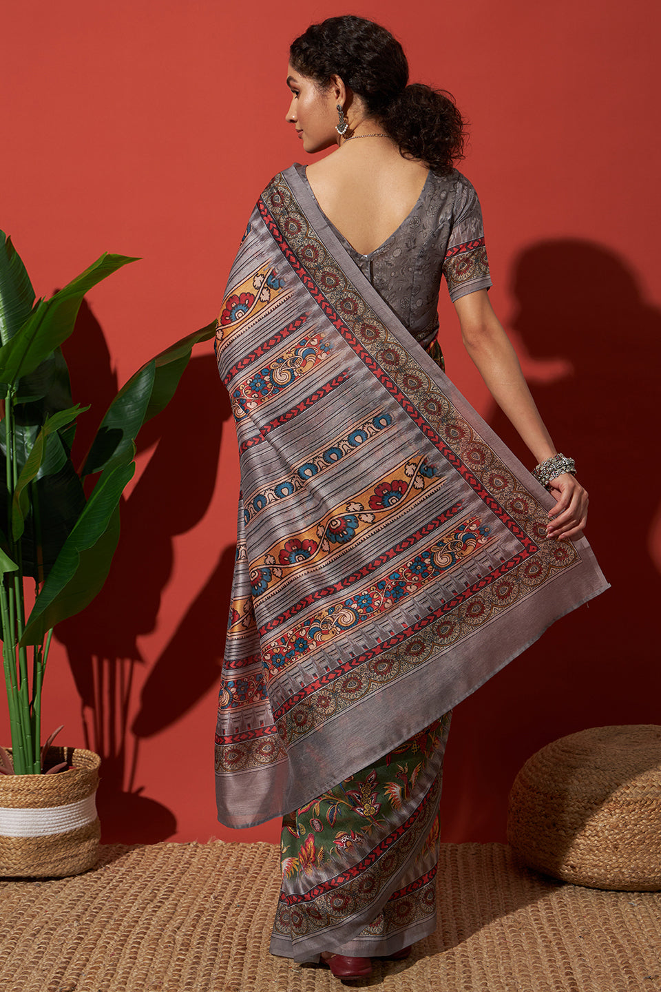 Green Cotton Silk Designer Digital Printed Ethnic Ceremonial Saree