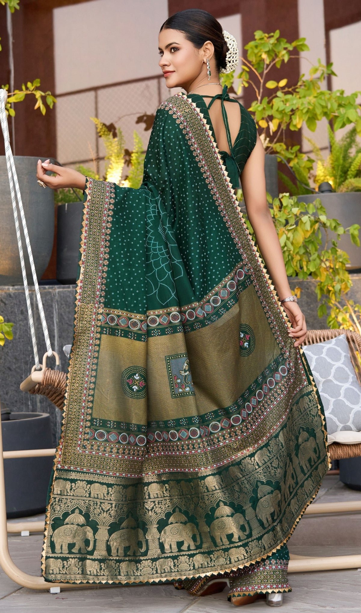 Green Cotton Silk Woven Designer With Table And Foil Printed Partywear Saree