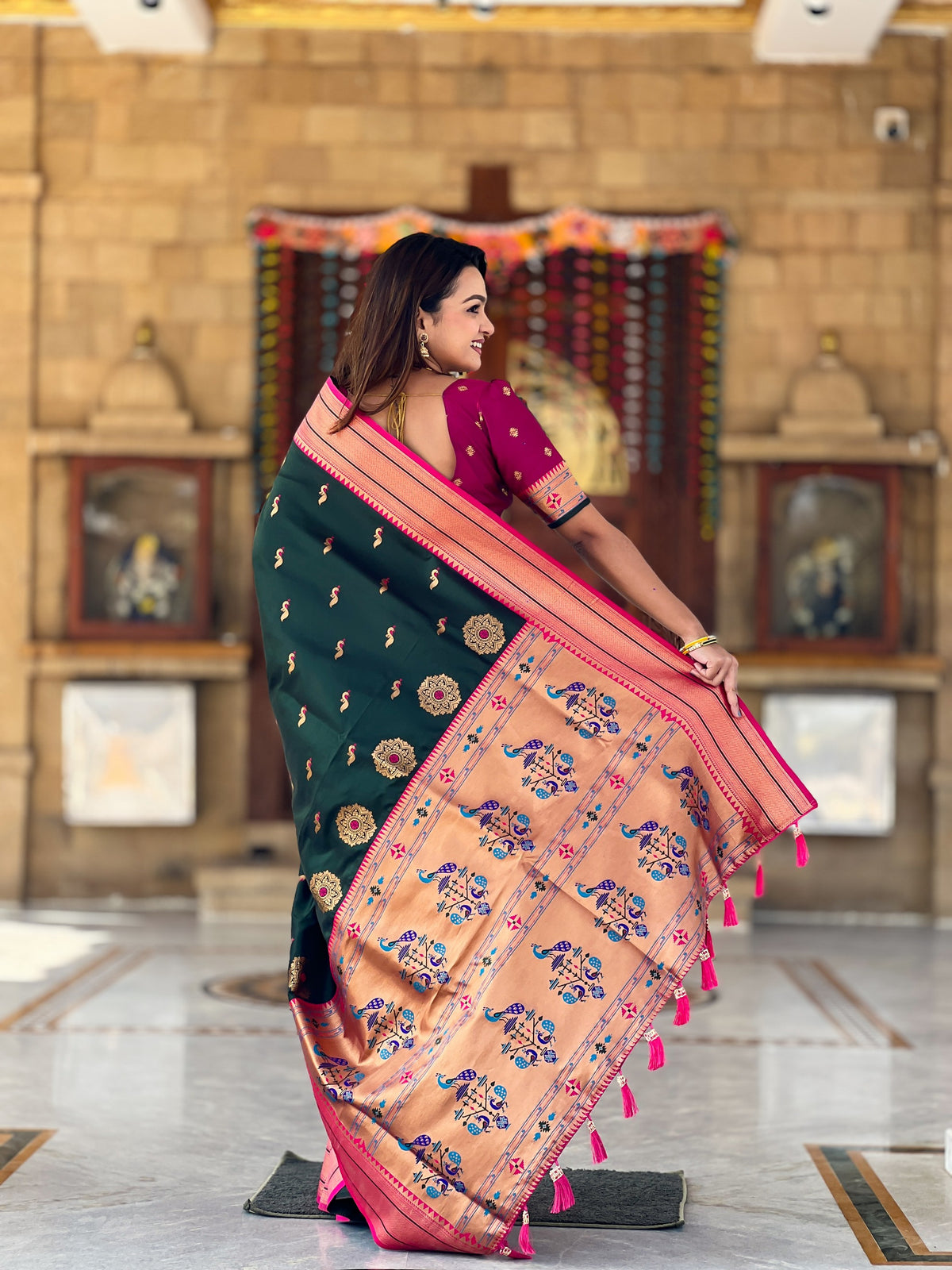 Green Ethnic Paithani Silk Woven Jacquard Designer Ceremonial Fancy Saree